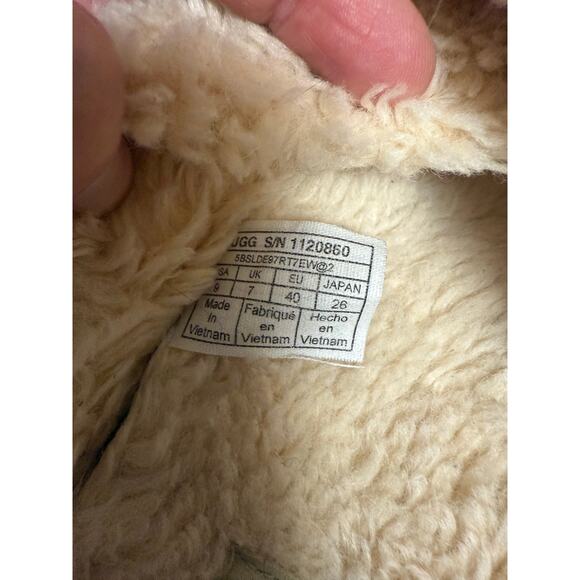 UGG Fuzz Sugar Cream Black Cross Platform Slip On Slide Slippers Women’s Size 9 - Picture 8 of 8